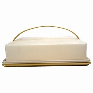 Tupperware Cake Taker 9x13 Sheet Cake Carrier Saver Harvest Gold Set w Handle